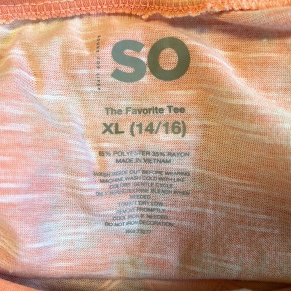 SO Girls XL 14/16 Sunshine On My Mind Butterfly Graphic Tee Peach Long Sleeve - Picture 3 of 3